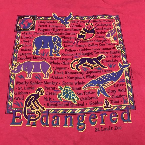 Vintage Nature Endangered Species St. Louis Zoo T-Shirt Size XL Single Stitch - Picture 6 of 13